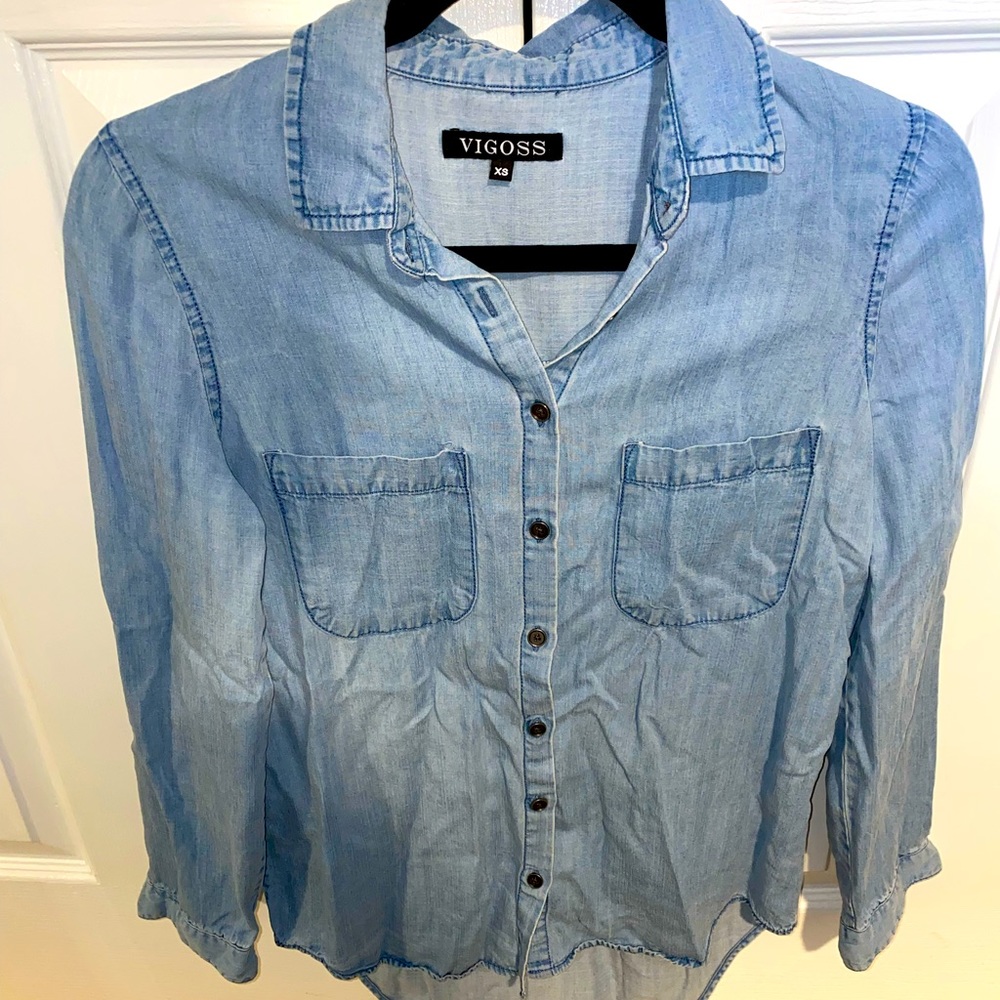 Denim button up top